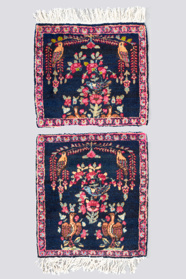 Pair of Antique Kerman Bird Decorative Carpets 0.3 SQM