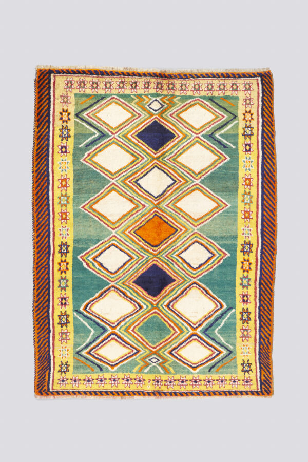 Vintage Geometric Fields of Grass Shooli Gabbeh 3.04SQM