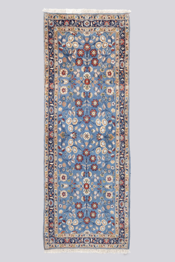 Vintage Yazd Cyan Afshan Carpet Runner 1.8 SQM