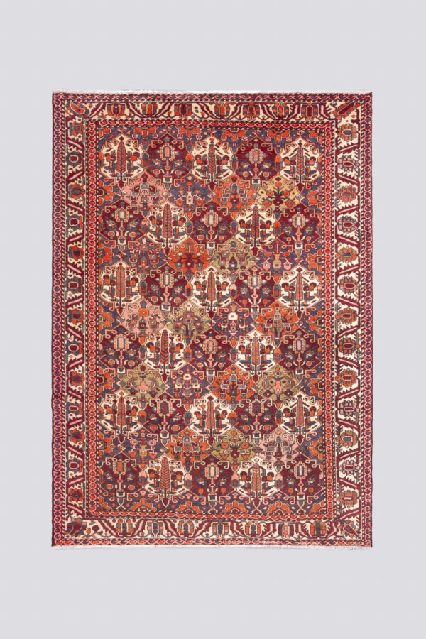 Vintage Bakhtiari Orange and green Sarvi Lattices Carpet 6.6SQM