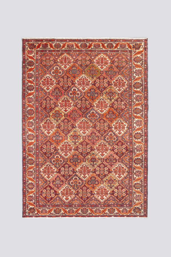 Vintage Bakhtiari Orange and green Sarvi Lattices Carpet 6.2SQM