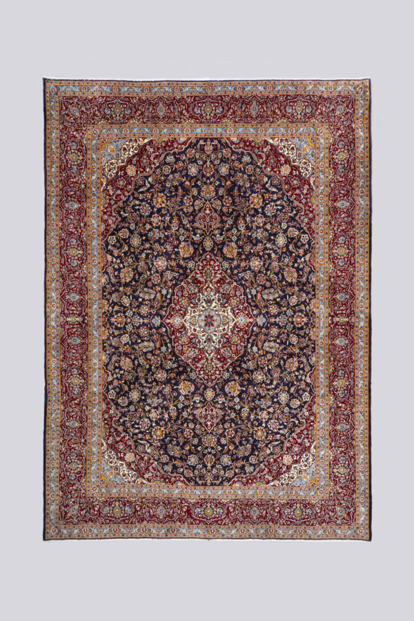 Vintage Fine Kashan Navy Lachak Toranj Carpet 9.3SQM