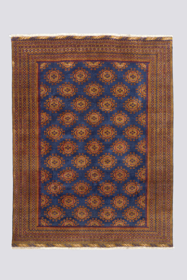 Vintage Torkaman Teal Bukhara Carpet 5.3SQM