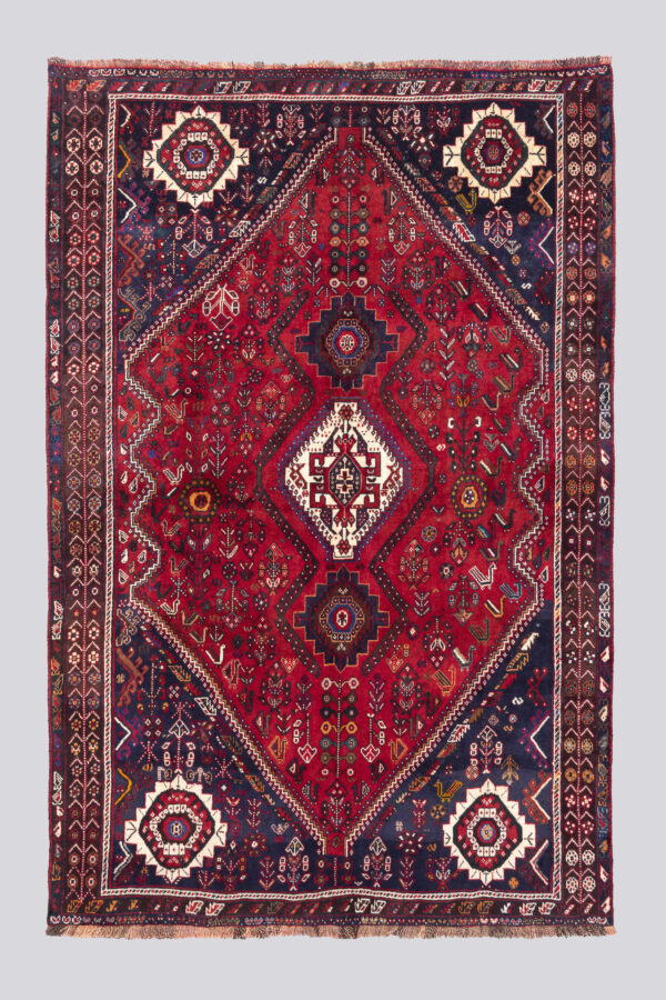Vintage Qashqai Shesh Boluki Triple Toranj Carpet 4.5SQM