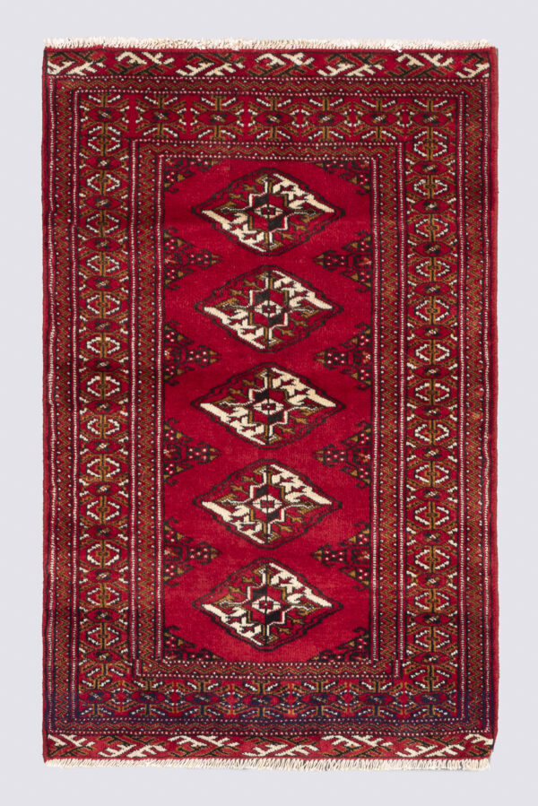 Vintage Fine Torkaman Yamut Mari Gool Five Toranj Poshti Carpet 0.8SQM