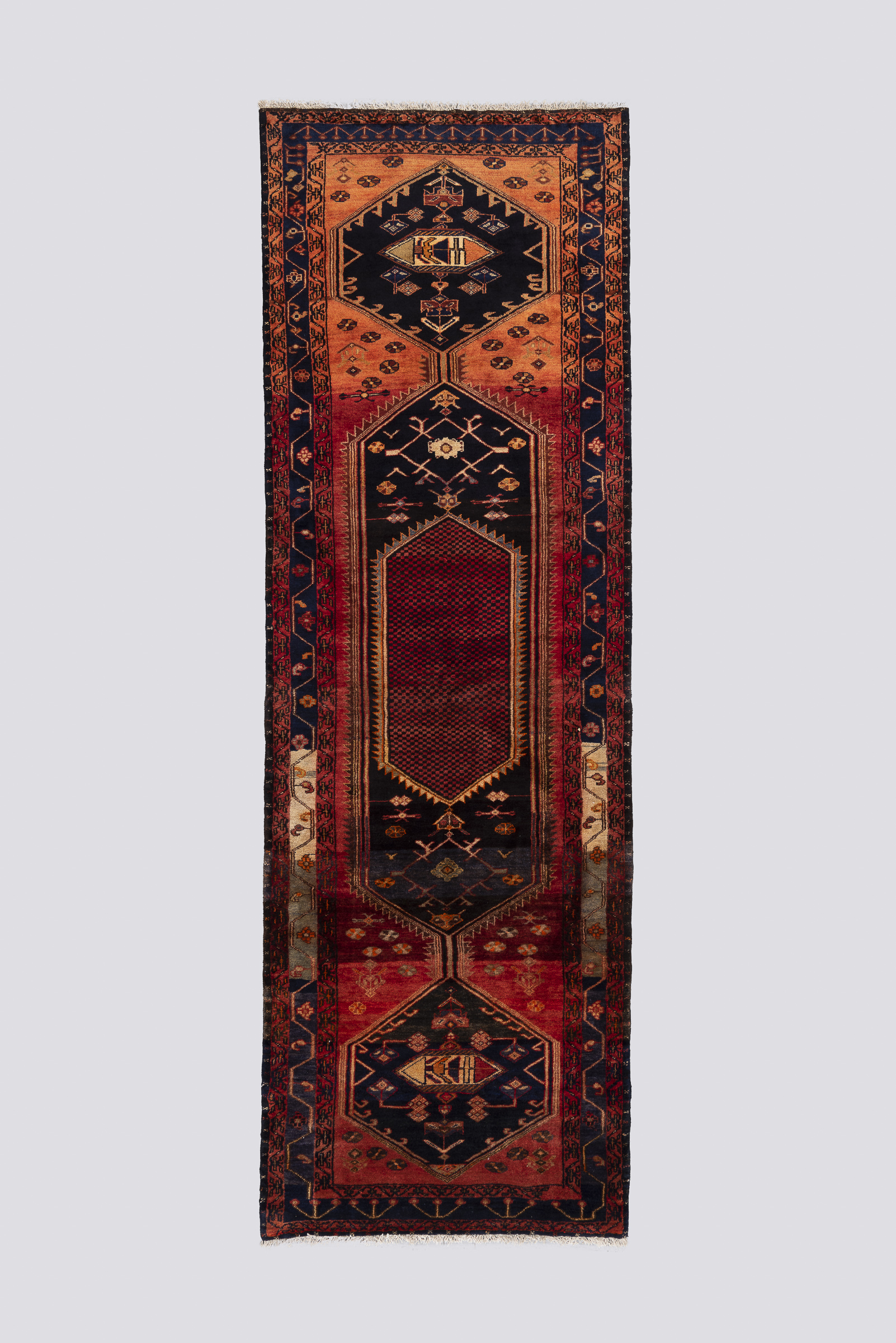 Rca275-Edit-Carpet Antique Garoos Bijar Hexagonal Medallion Carpet Runner 385*123Cm - Image 1