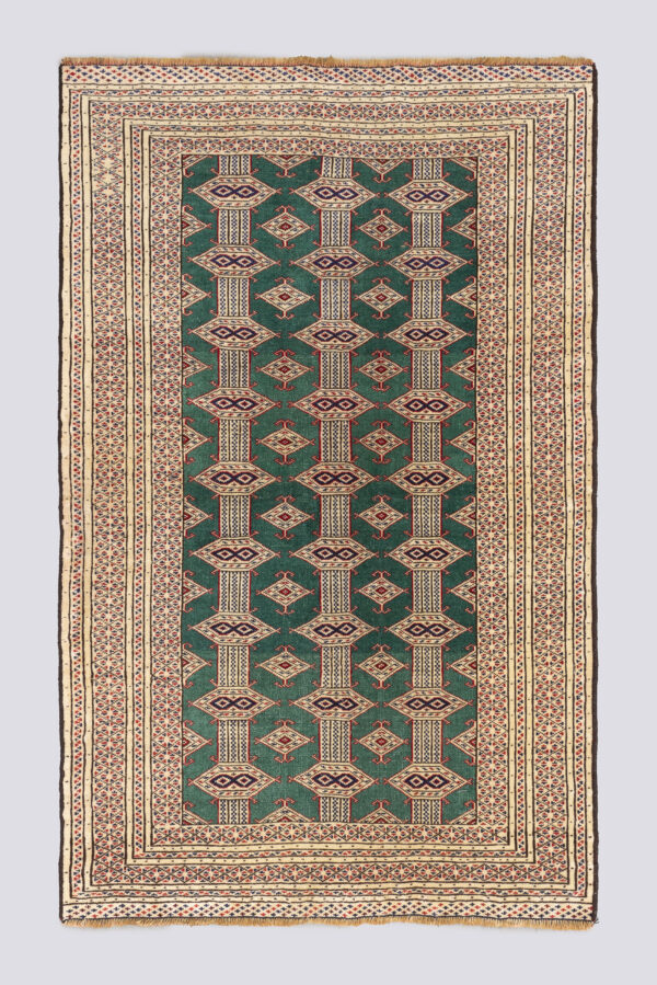 Vintage Fine Torkaman Yamut Qafse Gool Green Carpet 2SQM
