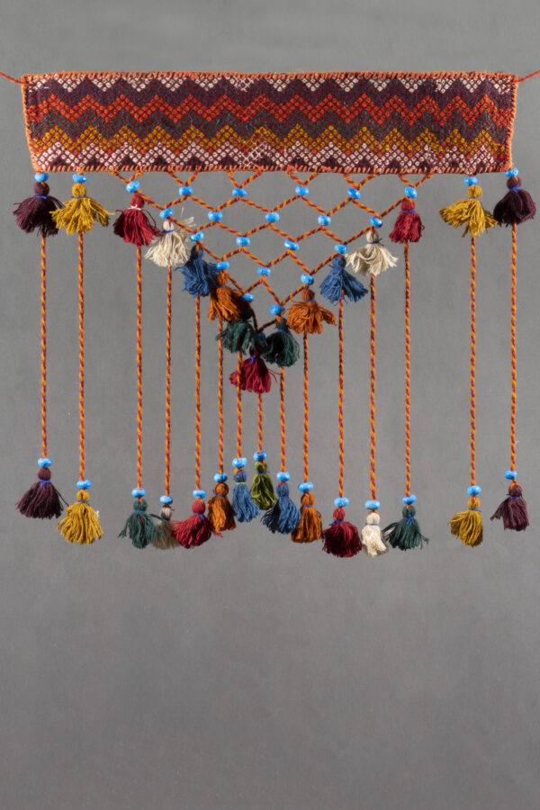 Short Decorative Kilim Turquoise Pearl & Tassel Wall Hanging 80 CM