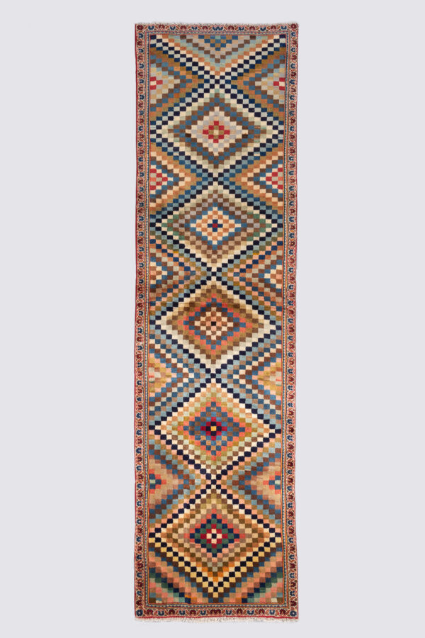 Contemporary Persian Ardakan Checkered Lozenges Rug Runner