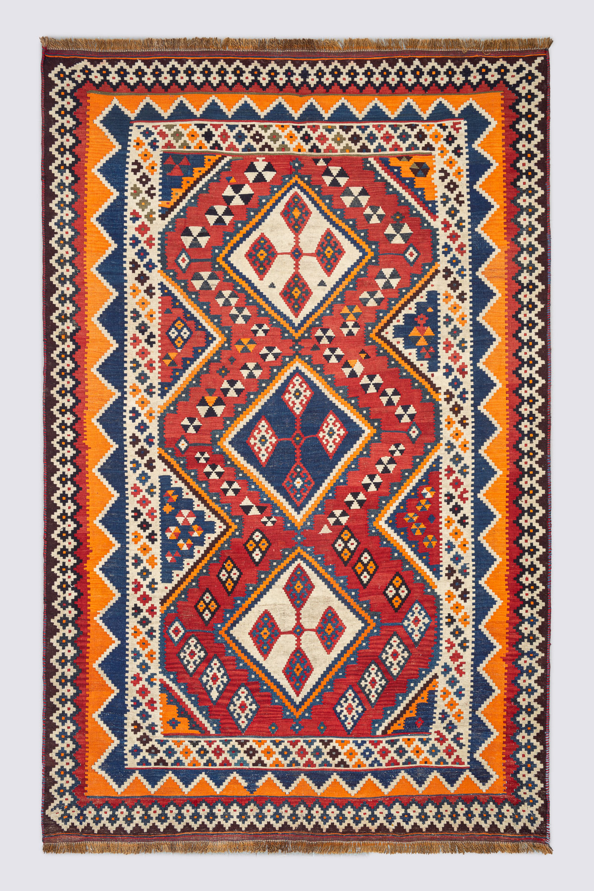 RK225-antique-qashqai-triple-toranj-fine-kilim Colourful Qashqai Kilim