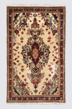 Abadeh Poshti Persian Rug – Ivory Ground Floral Medallion, c. 1960s–1980s 102*63CM