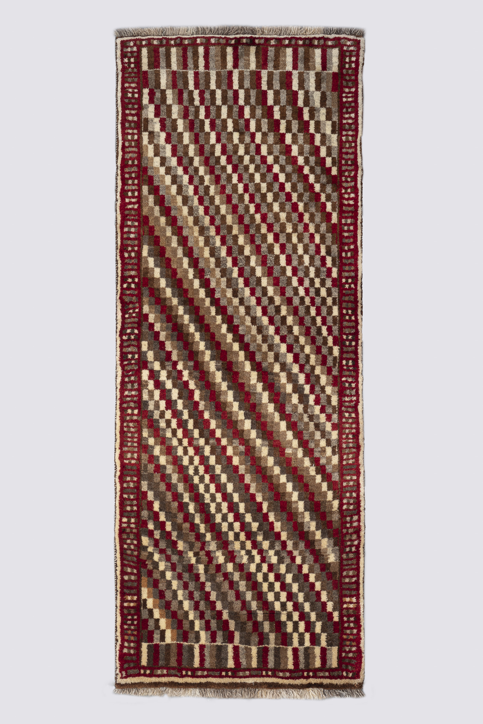 Rg126-Qashqai-Carpet Bakhtiari Checkered Persian Gabbeh Runner 210×80 Cm