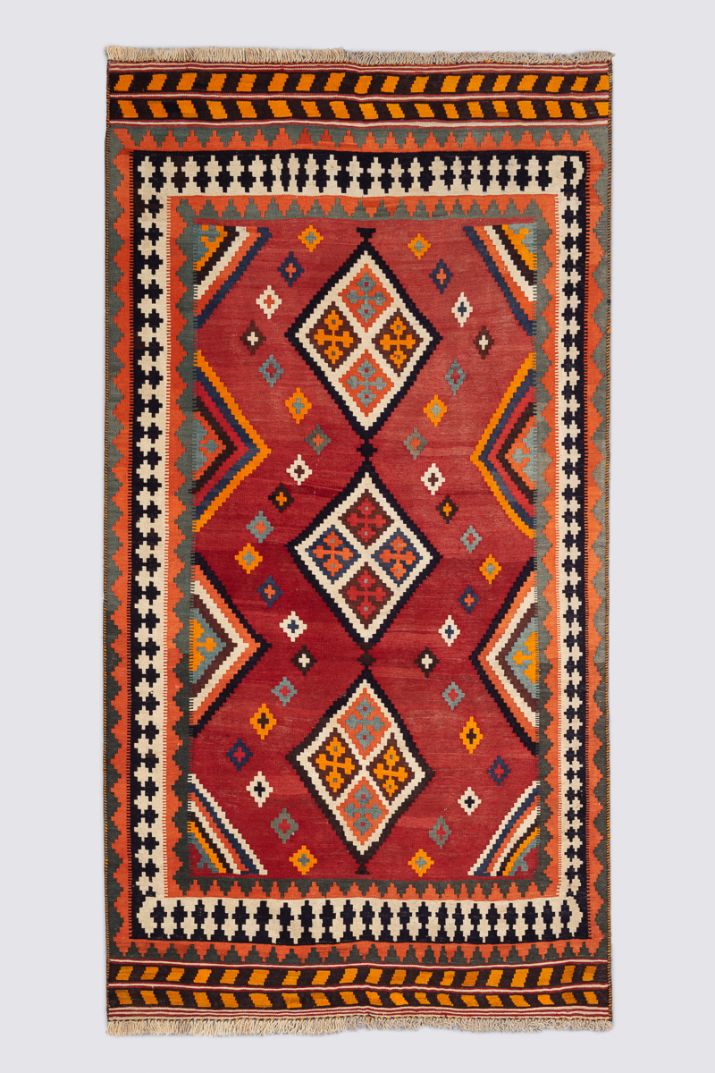 Rk216-Qashqai-Triple-Toranj-Kilim Geometric Qashqai Kilim