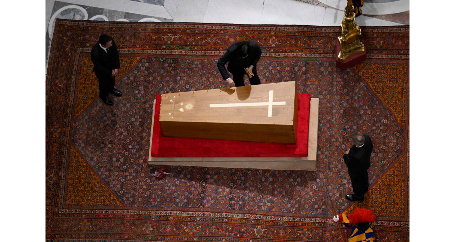 A Persian Malayer Rug Forms The Ground For Pope Francis’s Coffin During A Vatican Ceremony.