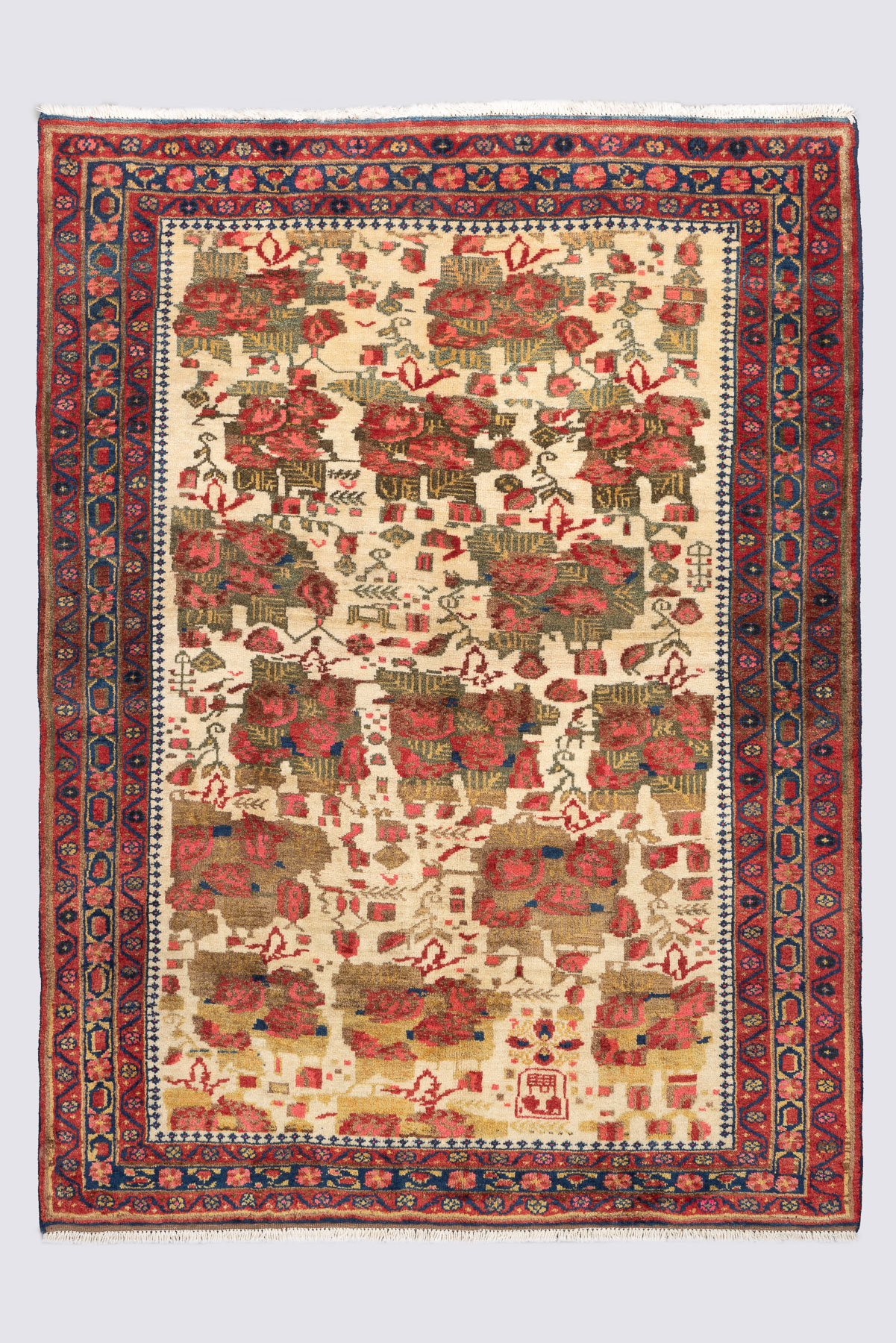 Antique Afshar Sirjan Rose Bushes Carpet