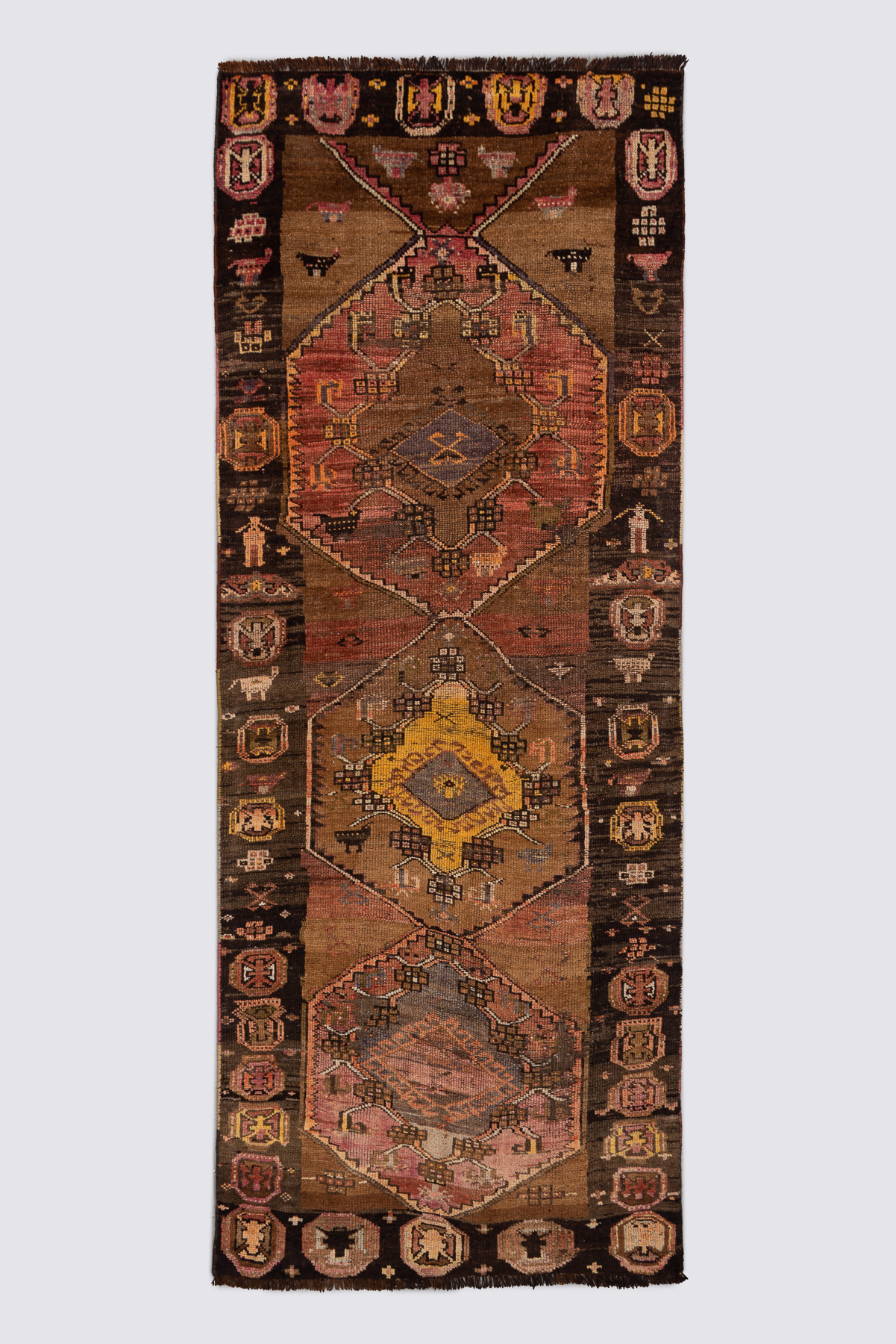 Rca444-Antique-Herki-Kurdish-Triple-Toranj-Runner Antique Herki Kurdish Triple Toranj Runner