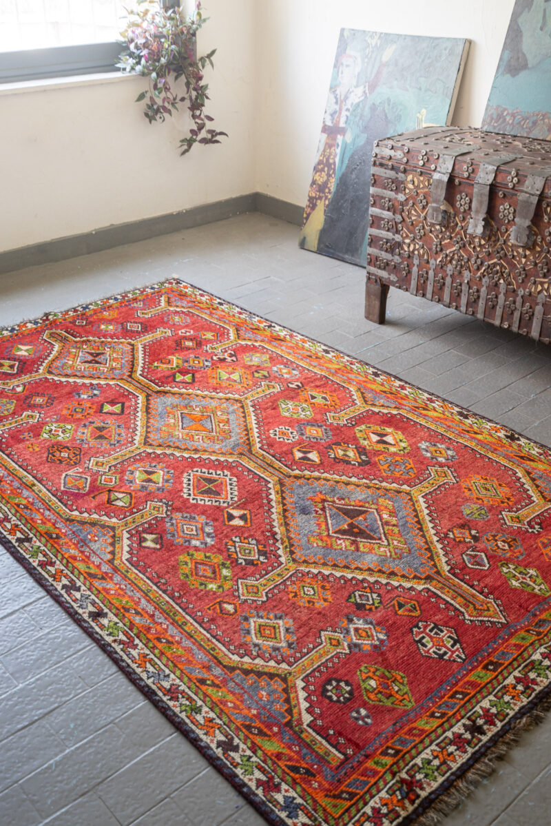 RCA476 Qashqai Luri Tribal Rug With Triple Diamond Medallions Fars Carpet 2