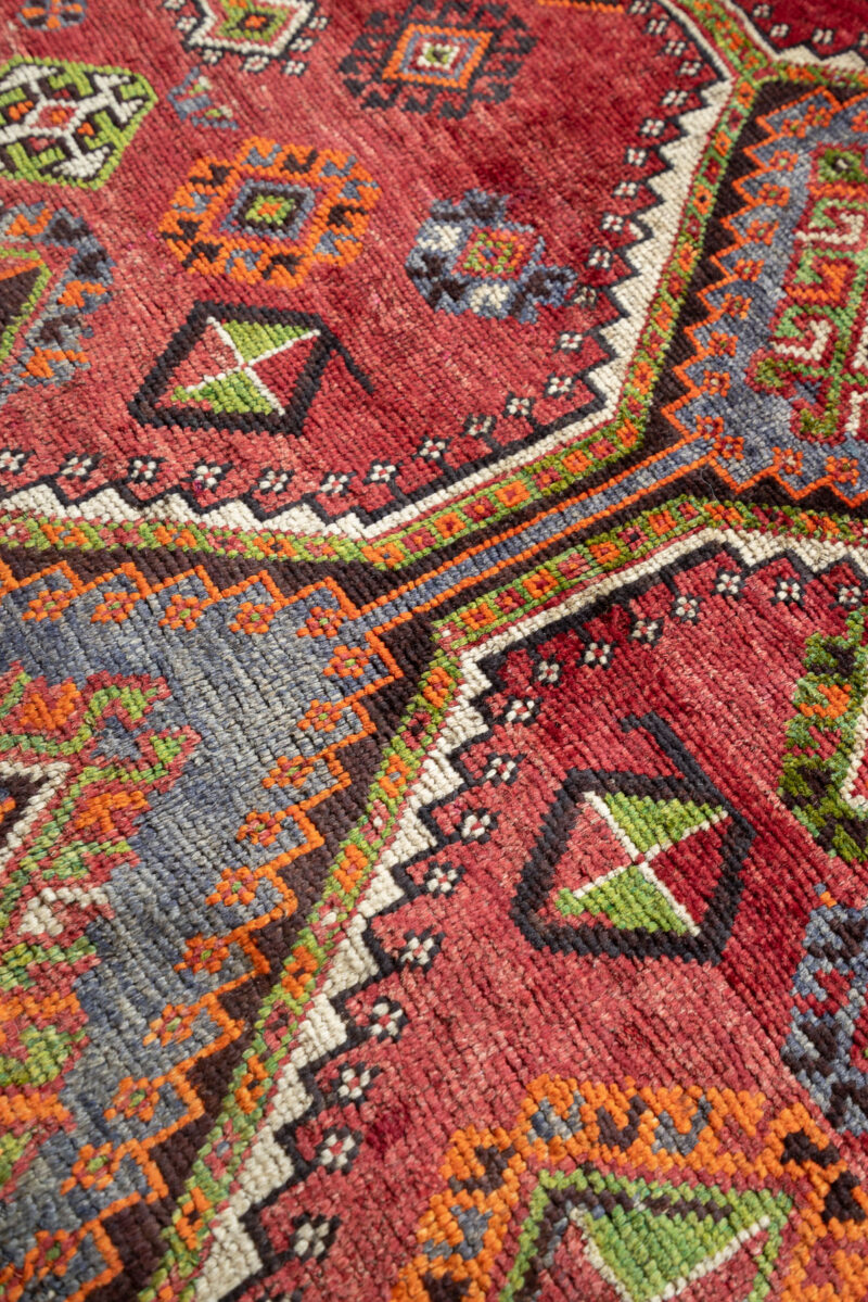 RCA476 Qashqai Luri Tribal Rug With Triple Diamond Medallions Fars Carpet 6