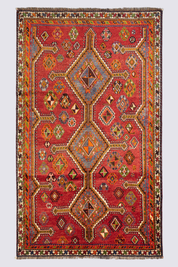 Qashqai Luri Tribal Rug With Triple Diamond Medallions Fars Carpet