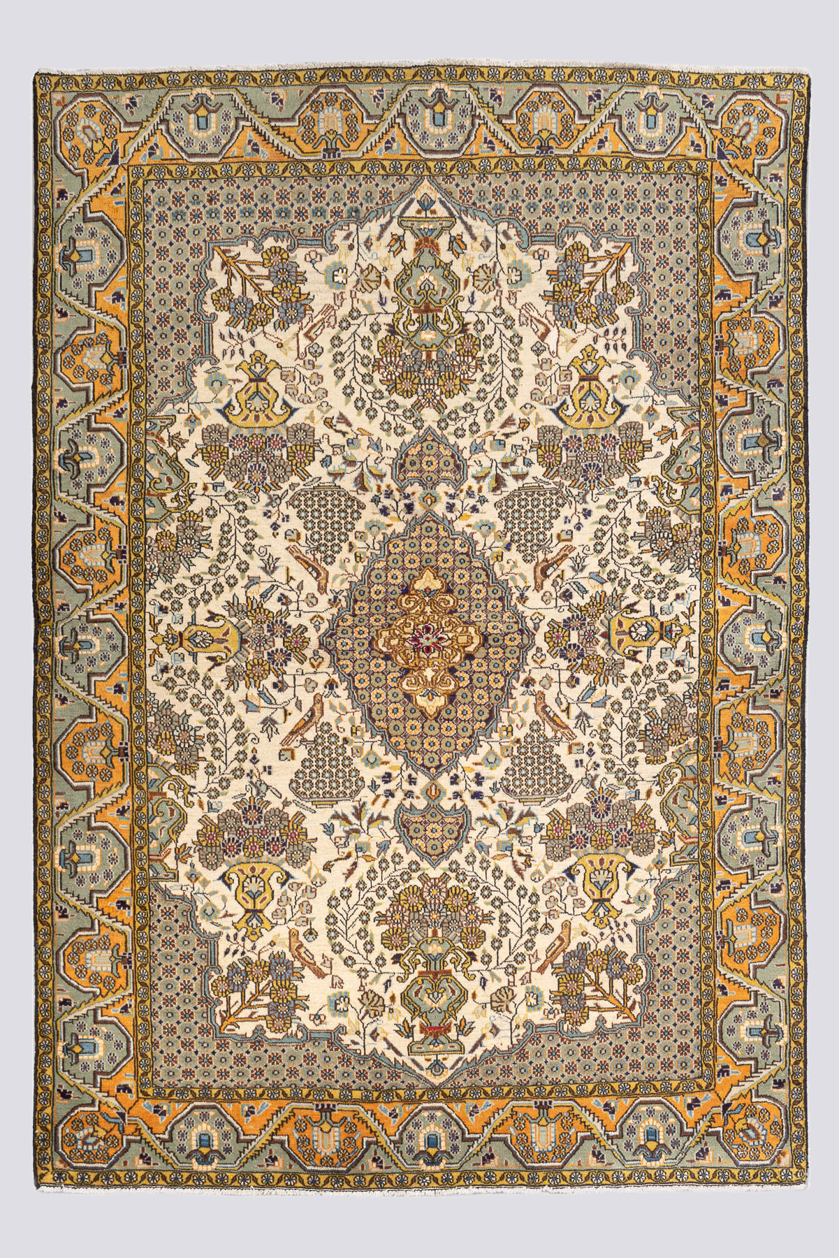 Semi Antique Fine Qom Vases Carpet