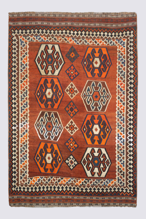 Qashqai Tribal Kilim With Shield Medallions