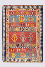 Qashqai Kilim With Butterfly Motifs And Geometric Medallions