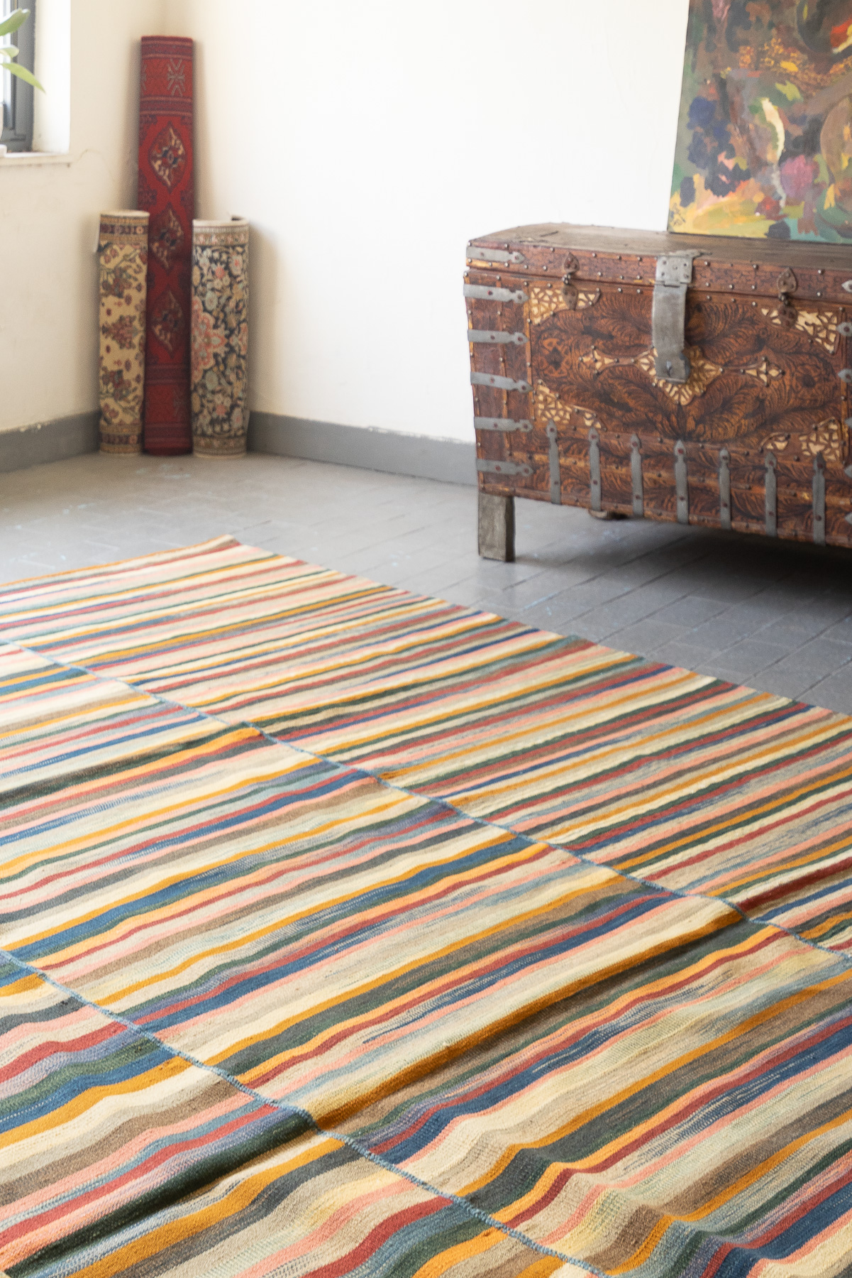 RK245 Contemporary Fine Mazandaran Minimalist Stripes Kilim 2