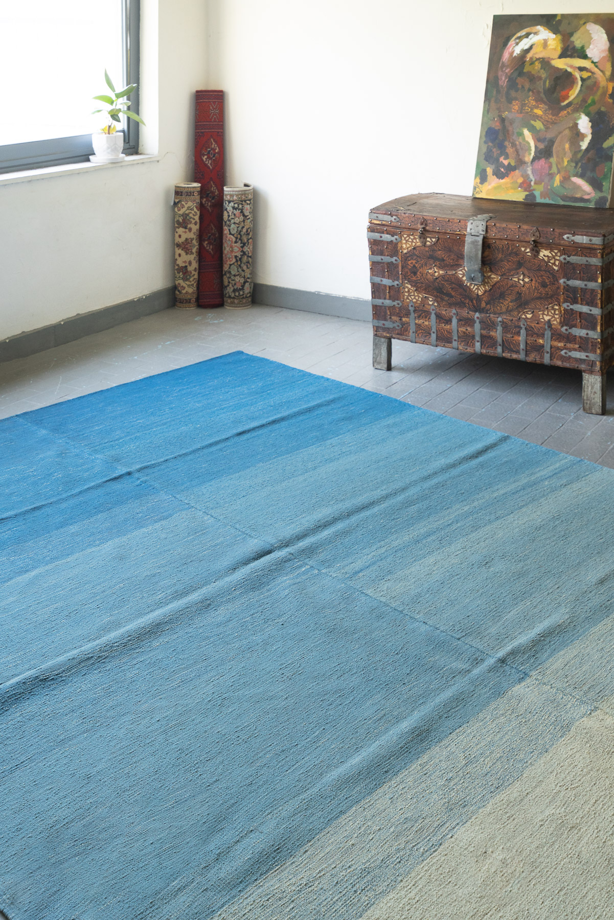 RK247 Contemporary Fine Mazandaran Minimalist Ocean Kilim 2