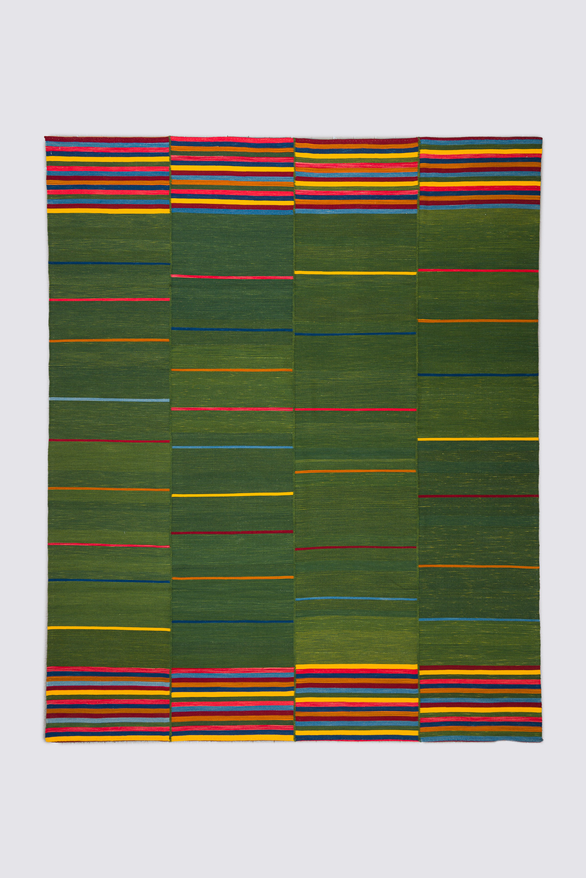 Contemporary Fine Mazandaran Minimalist Green Field Kilim